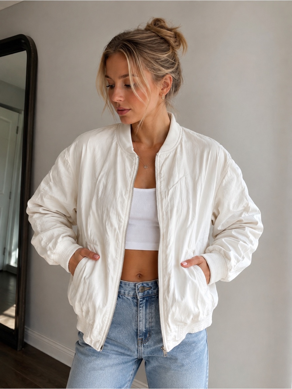Wilfred by Aritzia Linen/Cotton Oversized Bomber Jacket